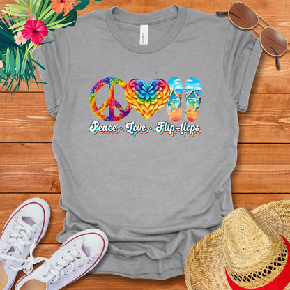 Colorful Peace Love Flip-Flops T-Shirt